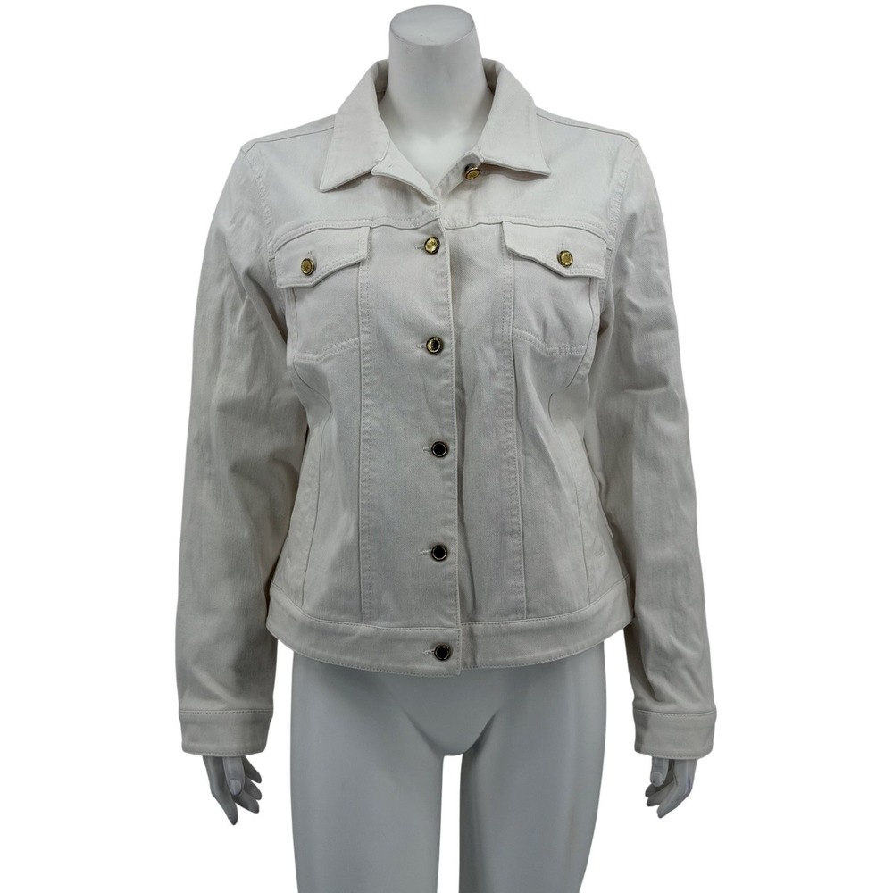 J McLaughlin Jacket Womens XL White Button Up Coastal Minimalist Summer Denim